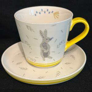 Grace Fine Proclain Easter Bunny Rabbit Yellow White Teacup & Saucer